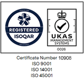 ISOQAR UKAS - Certificate Number 10908 ISO 9001, ISO 14001, ISO 45001
